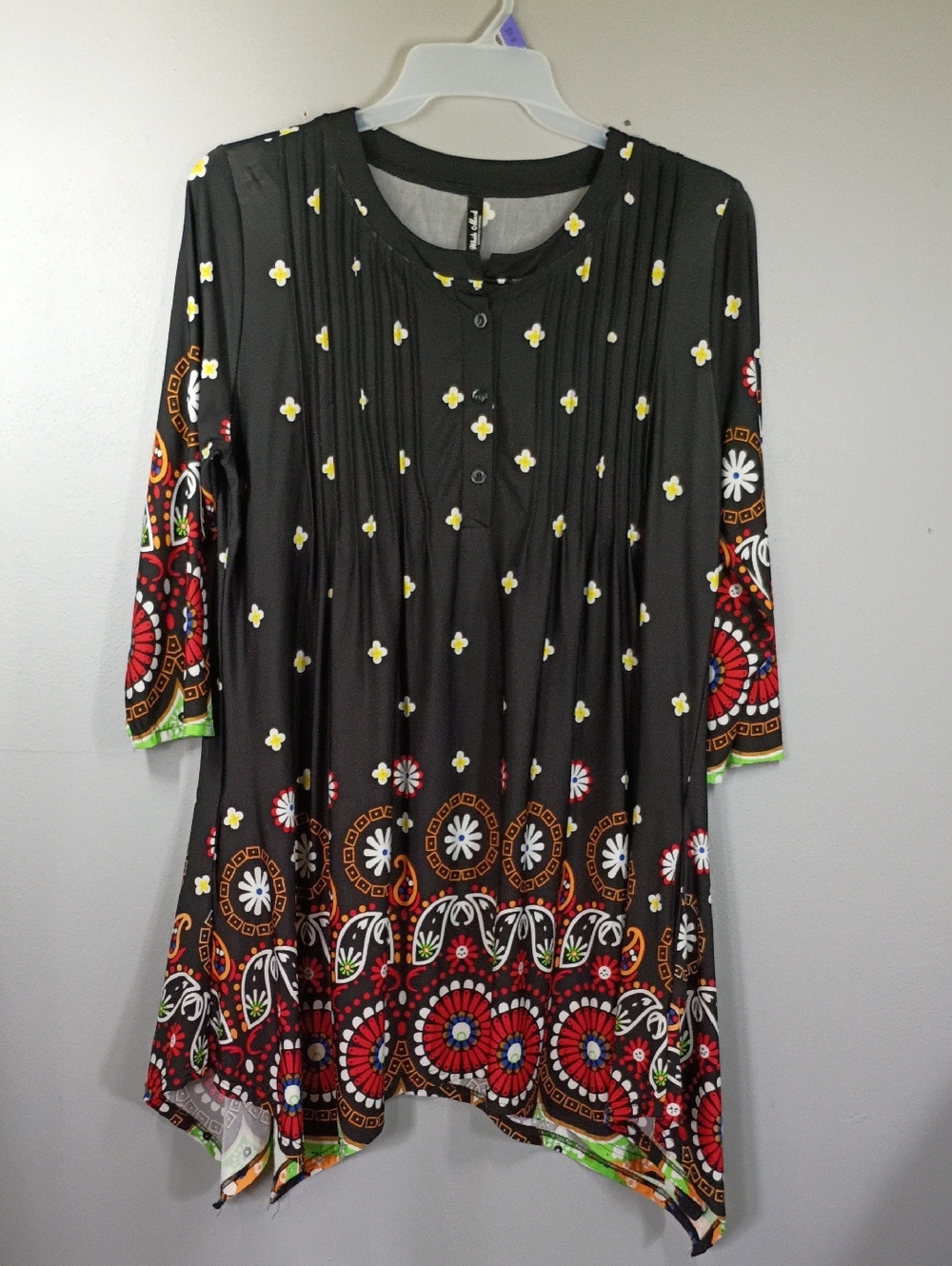 White Mark Women’s Black Floral Border Print Midi Dress Size 2XL
